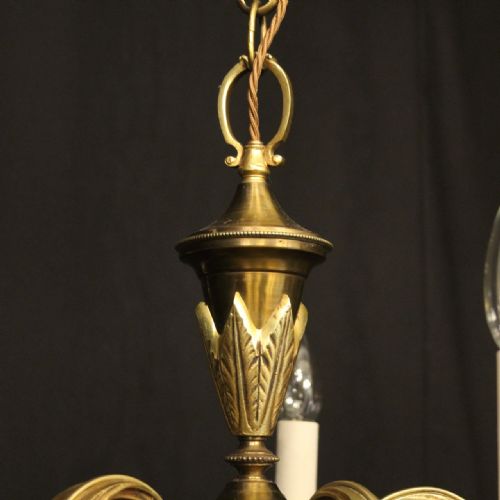FRENCH GILDED BRASS 5 LIGHT ANTIQUE CHANDELIER - ADDITIONAL PHOTO 8