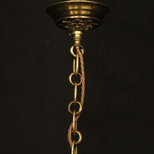 FRENCH GILDED BRASS 5 LIGHT ANTIQUE CHANDELIER - ADDITIONAL PHOTO 9
