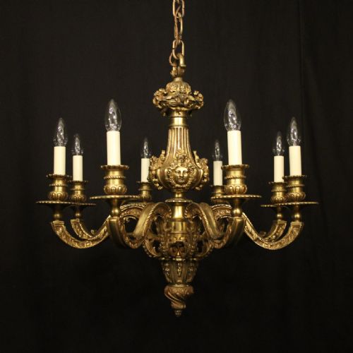 french gilded bronze 8 light antique chandelier - CATEGORY: ANTIQUE LIGHTING - DATED 19TH CENTURY