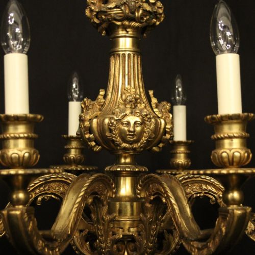 FRENCH GILDED BRONZE 8 LIGHT ANTIQUE CHANDELIER - ADDITIONAL PHOTO 2