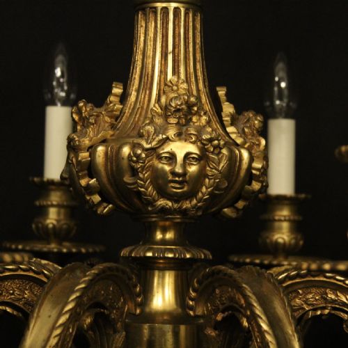 FRENCH GILDED BRONZE 8 LIGHT ANTIQUE CHANDELIER - ADDITIONAL PHOTO 3