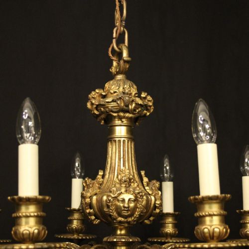 FRENCH GILDED BRONZE 8 LIGHT ANTIQUE CHANDELIER - ADDITIONAL PHOTO 4