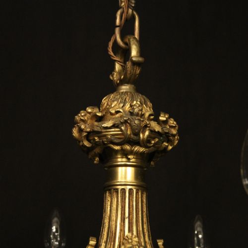 FRENCH GILDED BRONZE 8 LIGHT ANTIQUE CHANDELIER - ADDITIONAL PHOTO 5