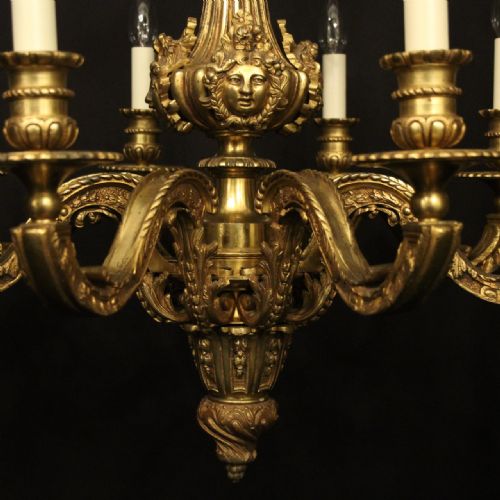 FRENCH GILDED BRONZE 8 LIGHT ANTIQUE CHANDELIER - ADDITIONAL PHOTO 6