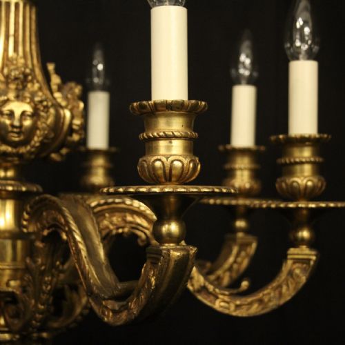 FRENCH GILDED BRONZE 8 LIGHT ANTIQUE CHANDELIER - ADDITIONAL PHOTO 7