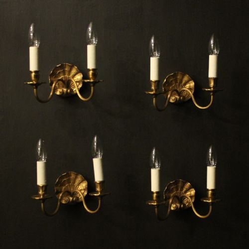 french set of 4 gilded twin arm wall lights - CATEGORY: ANTIQUE LIGHTING - DATED 1930