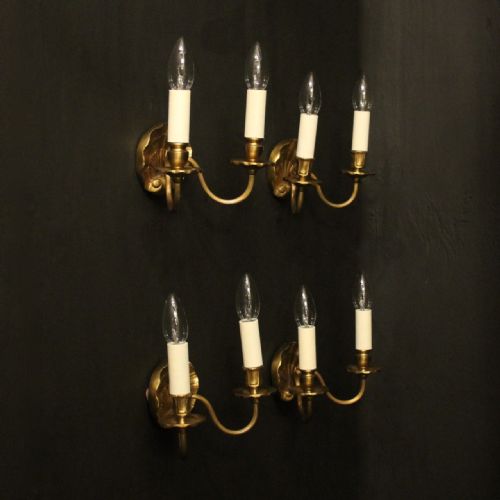 FRENCH SET OF 4 GILDED TWIN ARM WALL LIGHTS - ADDITIONAL PHOTO 8