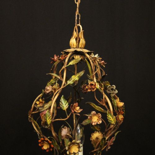 FRENCH POLYCHROME SINGLE LIGHT CHANDELIER - ADDITIONAL PHOTO 2