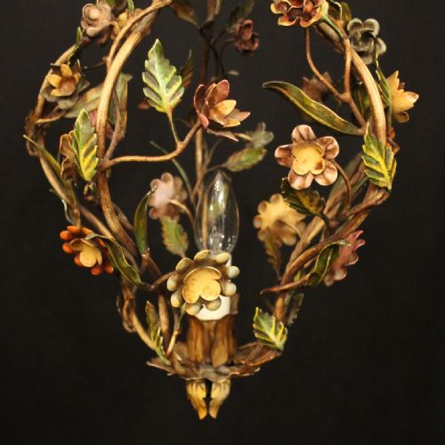 FRENCH POLYCHROME SINGLE LIGHT CHANDELIER - ADDITIONAL PHOTO 3