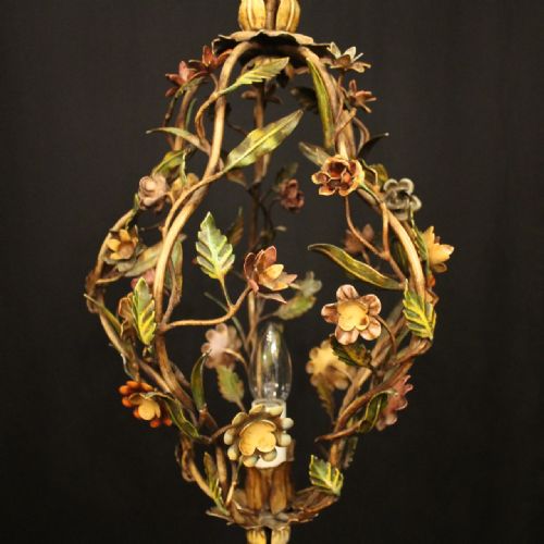 FRENCH POLYCHROME SINGLE LIGHT CHANDELIER - ADDITIONAL PHOTO 4