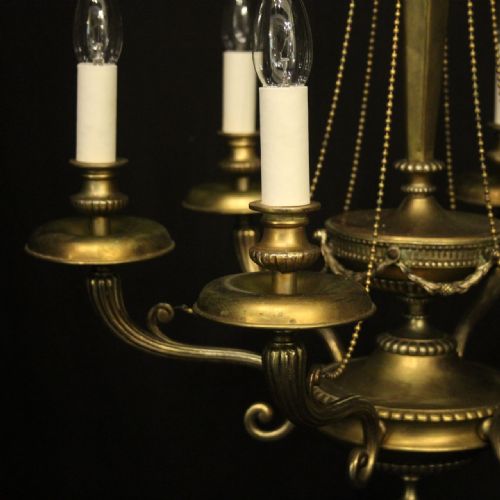 FRENCH PAIR OF GILDED SPELTER 6 LIGHT CHANDELIERS - ADDITIONAL PHOTO 3