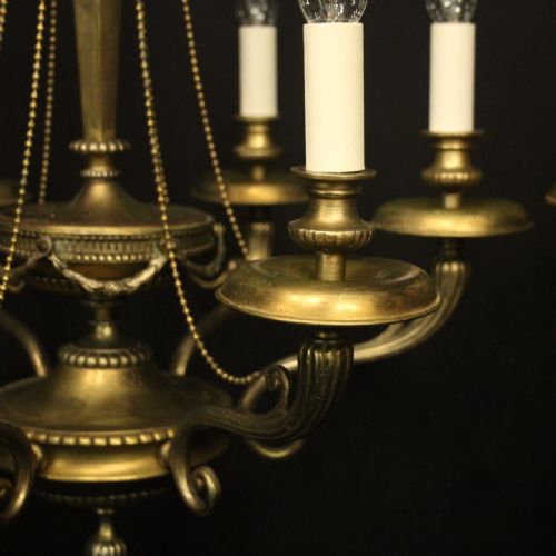 FRENCH PAIR OF GILDED SPELTER 6 LIGHT CHANDELIERS - ADDITIONAL PHOTO 4