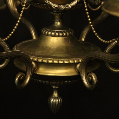 FRENCH PAIR OF GILDED SPELTER 6 LIGHT CHANDELIERS - ADDITIONAL PHOTO 5