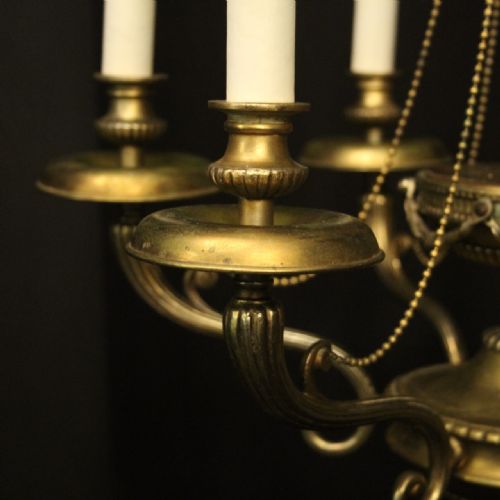 FRENCH PAIR OF GILDED SPELTER 6 LIGHT CHANDELIERS - ADDITIONAL PHOTO 7