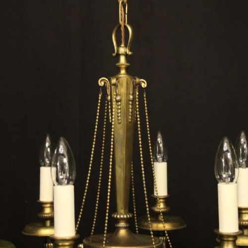 FRENCH PAIR OF GILDED SPELTER 6 LIGHT CHANDELIERS - ADDITIONAL PHOTO 8