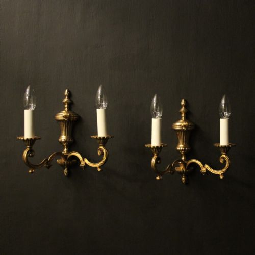 french pair of gilded twin arm antique wall lights - CATEGORY: ANTIQUE LIGHTING - DATED 1930