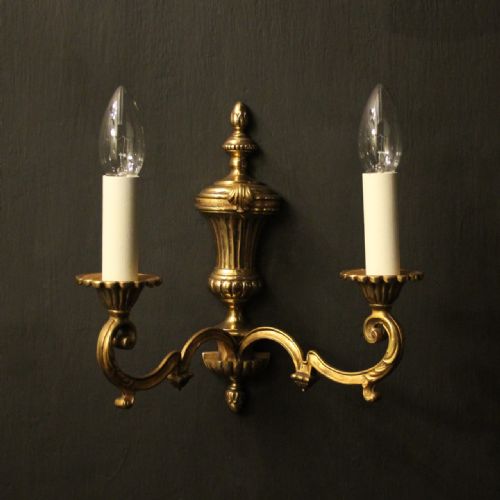 FRENCH PAIR OF GILDED TWIN ARM ANTIQUE WALL LIGHTS - ADDITIONAL PHOTO 1