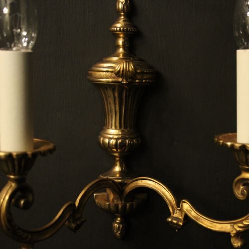FRENCH PAIR OF GILDED TWIN ARM ANTIQUE WALL LIGHTS - ADDITIONAL PHOTO 3
