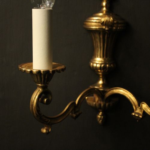 FRENCH PAIR OF GILDED TWIN ARM ANTIQUE WALL LIGHTS - ADDITIONAL PHOTO 4