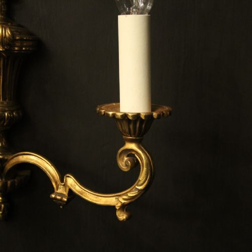 FRENCH PAIR OF GILDED TWIN ARM ANTIQUE WALL LIGHTS - ADDITIONAL PHOTO 5