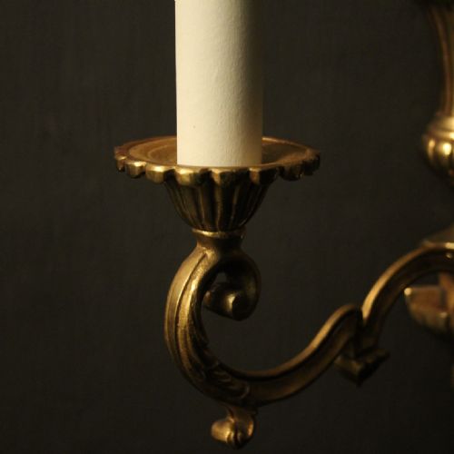 FRENCH PAIR OF GILDED TWIN ARM ANTIQUE WALL LIGHTS - ADDITIONAL PHOTO 6