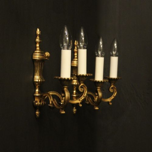 FRENCH PAIR OF GILDED TWIN ARM ANTIQUE WALL LIGHTS - ADDITIONAL PHOTO 9
