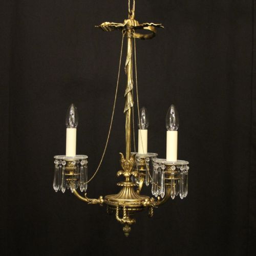 french gilded bronze triple light chandelier - CATEGORY: ANTIQUE LIGHTING - DATED 19TH CENTURY