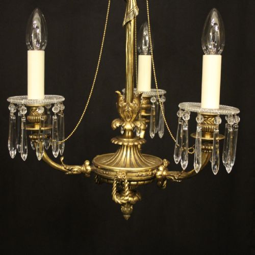 FRENCH GILDED BRONZE TRIPLE LIGHT CHANDELIER - ADDITIONAL PHOTO 1