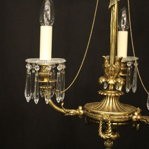 FRENCH GILDED BRONZE TRIPLE LIGHT CHANDELIER - ADDITIONAL PHOTO 2