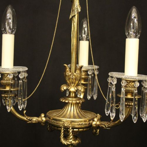FRENCH GILDED BRONZE TRIPLE LIGHT CHANDELIER - ADDITIONAL PHOTO 4