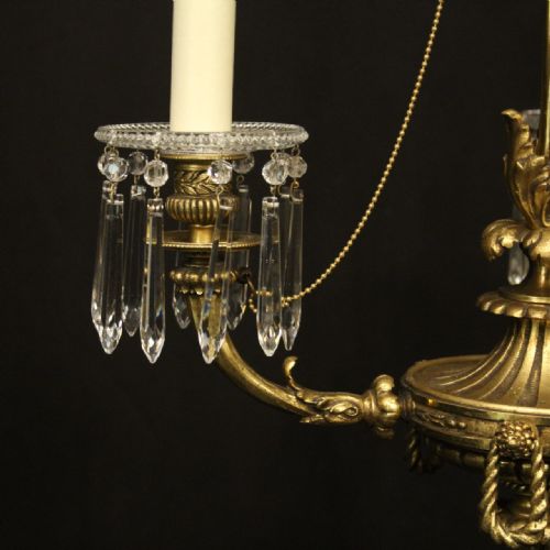 FRENCH GILDED BRONZE TRIPLE LIGHT CHANDELIER - ADDITIONAL PHOTO 6