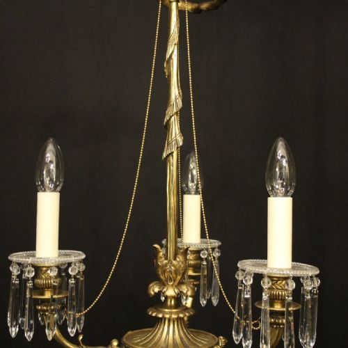 FRENCH GILDED BRONZE TRIPLE LIGHT CHANDELIER - ADDITIONAL PHOTO 7