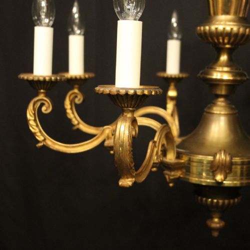 FRENCH GILDED BRASS 8 LIGHT ANTIQUE CHANDELIER - ADDITIONAL PHOTO 1