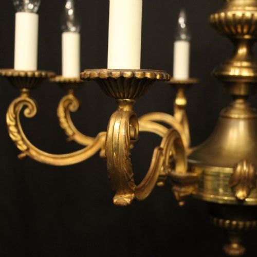 FRENCH GILDED BRASS 8 LIGHT ANTIQUE CHANDELIER - ADDITIONAL PHOTO 2