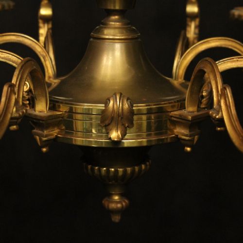 FRENCH GILDED BRASS 8 LIGHT ANTIQUE CHANDELIER - ADDITIONAL PHOTO 3