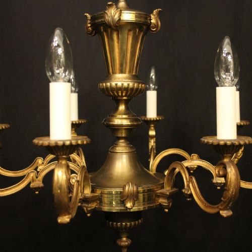 FRENCH GILDED BRASS 8 LIGHT ANTIQUE CHANDELIER - ADDITIONAL PHOTO 4