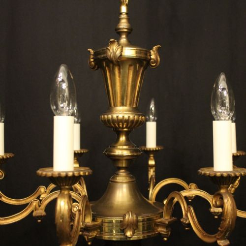 FRENCH GILDED BRASS 8 LIGHT ANTIQUE CHANDELIER - ADDITIONAL PHOTO 5