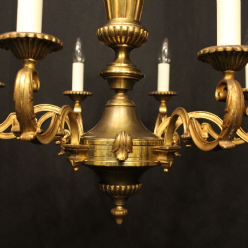 FRENCH GILDED BRASS 8 LIGHT ANTIQUE CHANDELIER - ADDITIONAL PHOTO 6