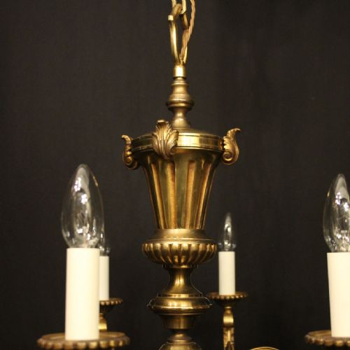 FRENCH GILDED BRASS 8 LIGHT ANTIQUE CHANDELIER - ADDITIONAL PHOTO 7