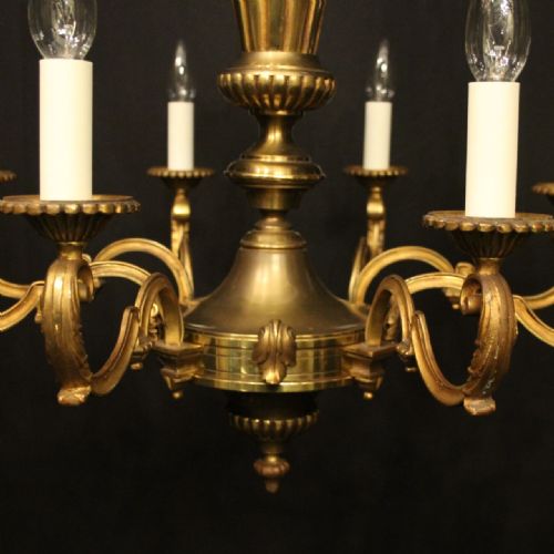 FRENCH GILDED BRASS 8 LIGHT ANTIQUE CHANDELIER - ADDITIONAL PHOTO 8