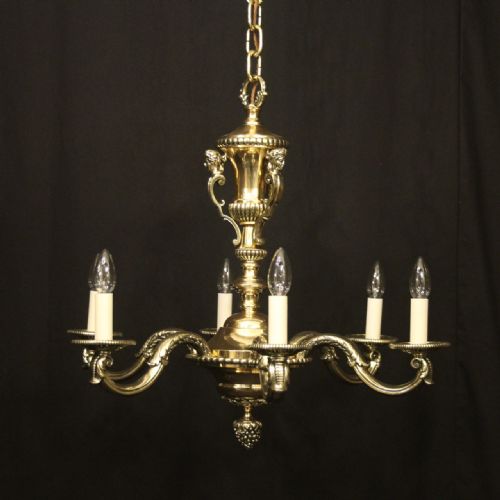 french brass 6 light antique chandelier - CATEGORY: ANTIQUE LIGHTING - DATED 1900