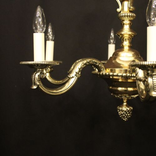 FRENCH BRASS 6 LIGHT ANTIQUE CHANDELIER - ADDITIONAL PHOTO 1