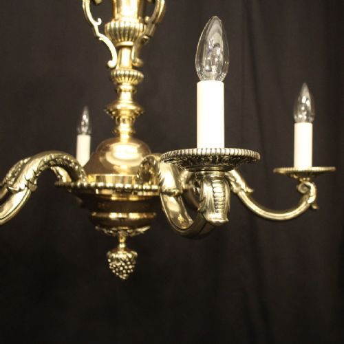 FRENCH BRASS 6 LIGHT ANTIQUE CHANDELIER - ADDITIONAL PHOTO 2