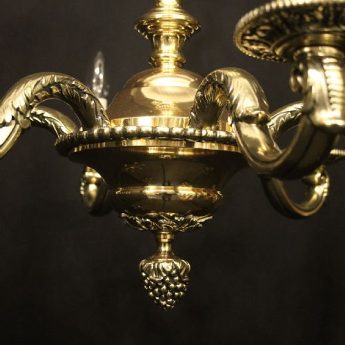 FRENCH BRASS 6 LIGHT ANTIQUE CHANDELIER - ADDITIONAL PHOTO 3