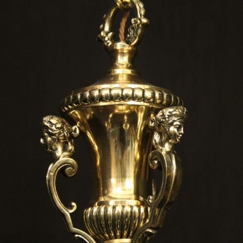 FRENCH BRASS 6 LIGHT ANTIQUE CHANDELIER - ADDITIONAL PHOTO 4