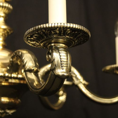 FRENCH BRASS 6 LIGHT ANTIQUE CHANDELIER - ADDITIONAL PHOTO 5