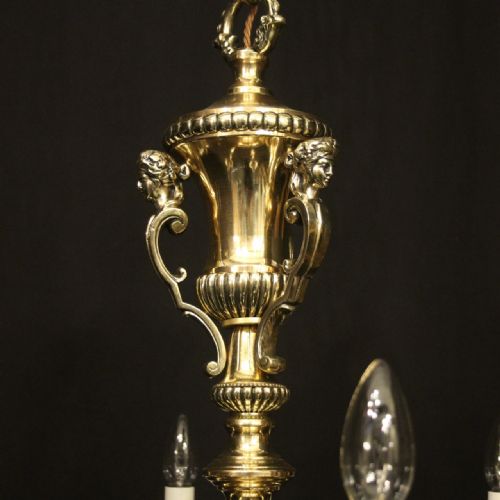 FRENCH BRASS 6 LIGHT ANTIQUE CHANDELIER - ADDITIONAL PHOTO 6