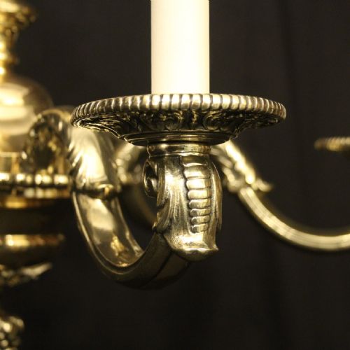 FRENCH BRASS 6 LIGHT ANTIQUE CHANDELIER - ADDITIONAL PHOTO 7