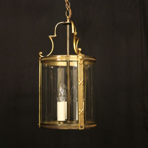 french gilded triple light convex hall lantern - CATEGORY: ANTIQUE LIGHTING - DATED 1920