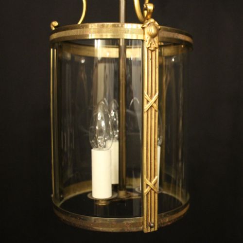 FRENCH GILDED TRIPLE LIGHT CONVEX HALL LANTERN - ADDITIONAL PHOTO 1